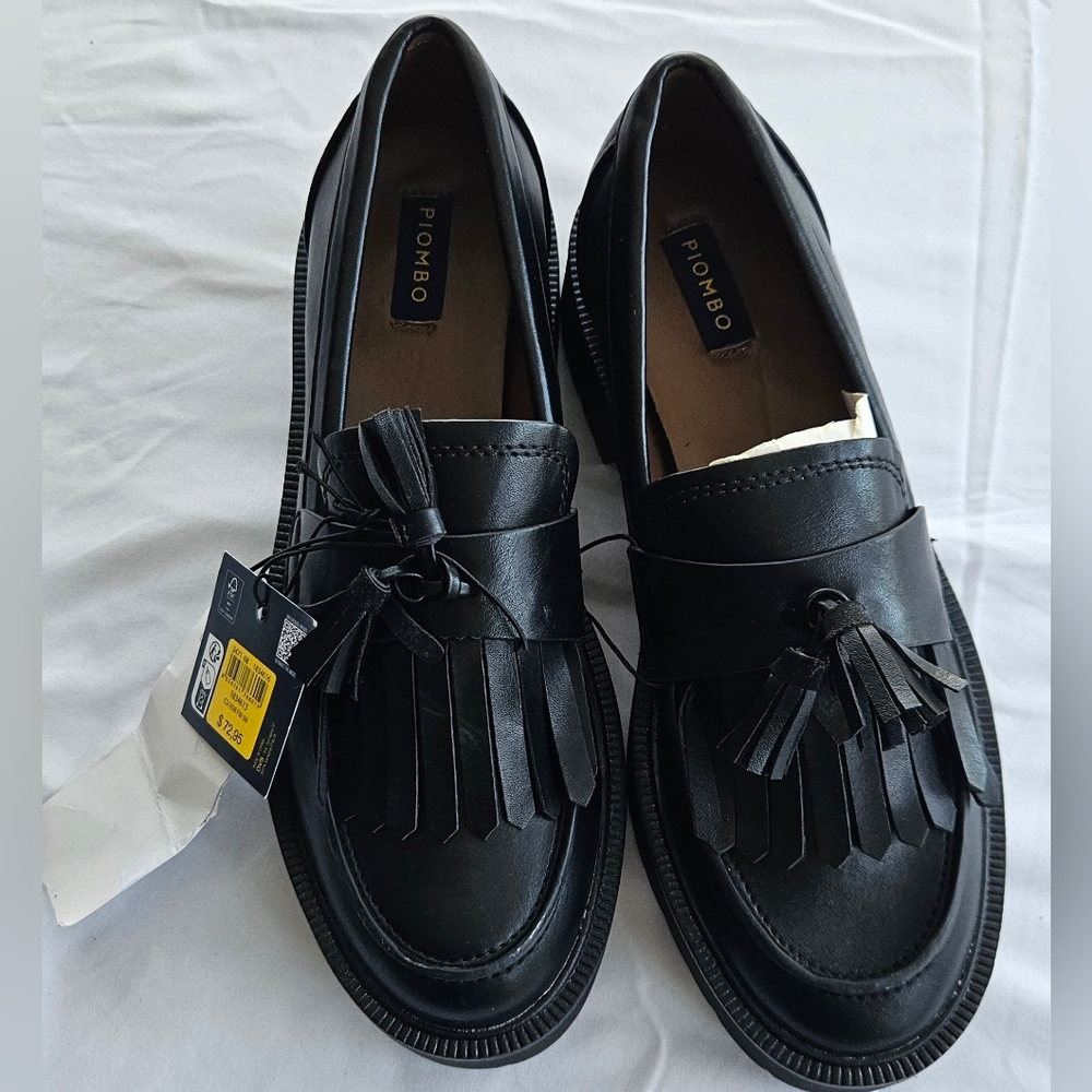 Piombo Black Leather Tassel Loafers
